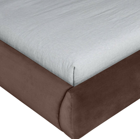 Indie Brown Velvet Upholstered Twin Bed, 1 Piece (Style 2)