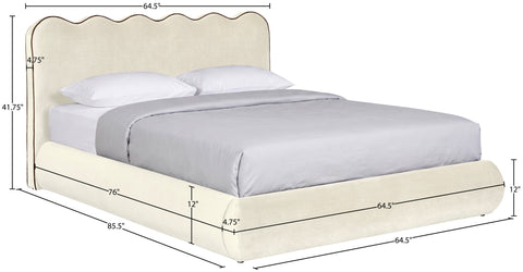 Indie Cream Velvet Upholstered Full Bed, 1 Piece (Style 2)