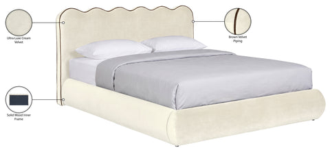 Indie Cream Velvet Upholstered Full Bed, 1 Piece (Style 2)