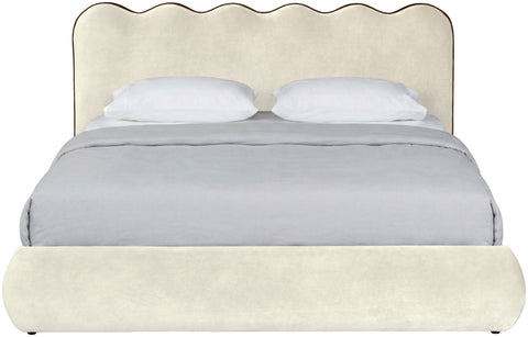 Indie Cream Velvet Upholstered Full Bed, 1 Piece (Style 2)