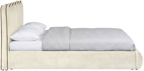 Indie Cream Velvet Upholstered Full Bed, 1 Piece (Style 2)