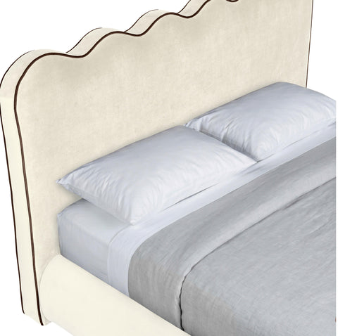 Indie Cream Velvet Upholstered King Bed, 1 Piece (Style 2)