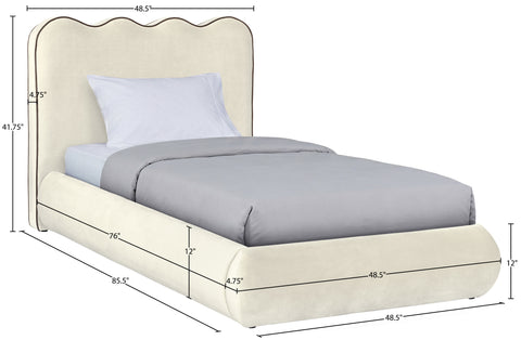 Indie Cream Velvet Upholstered Twin Bed, 1 Piece (Style 2)