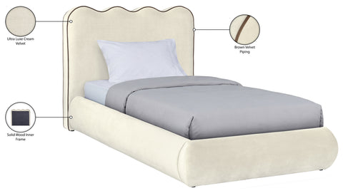 Indie Cream Velvet Upholstered Twin Bed, 1 Piece (Style 2)