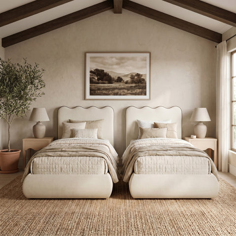 Indie Cream Velvet Upholstered Twin Bed, 1 Piece (Style 2)