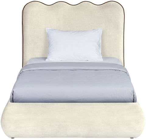 Indie Cream Velvet Upholstered Twin Bed, 1 Piece (Style 2)