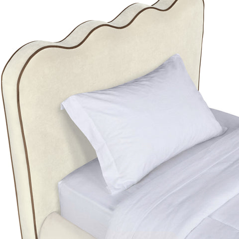Indie Cream Velvet Upholstered Twin Bed, 1 Piece (Style 2)