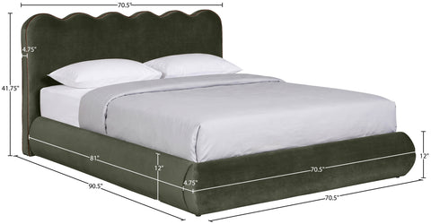 Indie Green Velvet Upholstered Queen Bed, 1 Piece (Style 2)