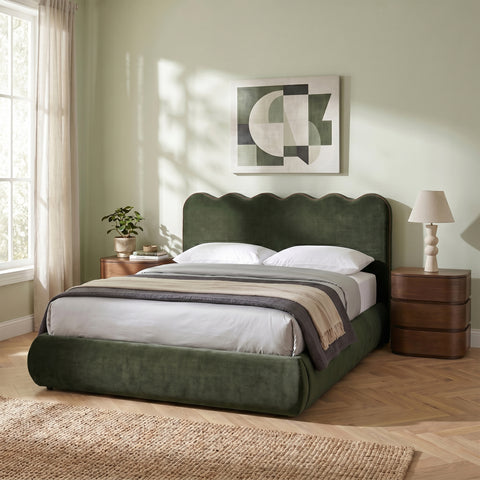 Indie Green Velvet Upholstered Queen Bed, 1 Piece (Style 2)