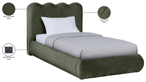 Indie Green Velvet Upholstered Twin Bed, 1 Piece (Style 2)