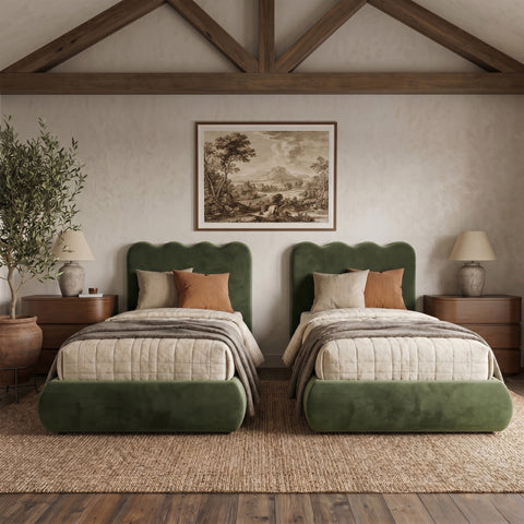 Indie Green Velvet Upholstered Twin Bed, 1 Piece (Style 2)