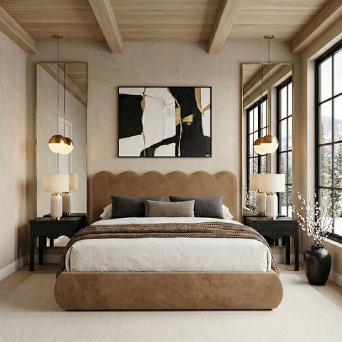 Indie Saddle Velvet Upholstered King Bed, 1 Piece (Style 2)