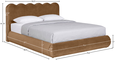 Indie Saddle Velvet Upholstered Queen Bed, 1 Piece (Style 2)