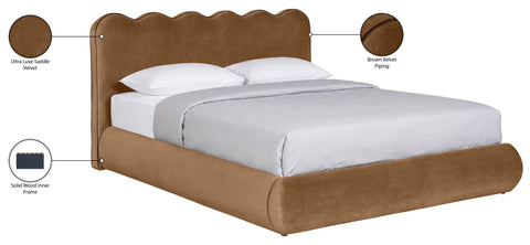 Indie Saddle Velvet Upholstered Queen Bed, 1 Piece (Style 2)