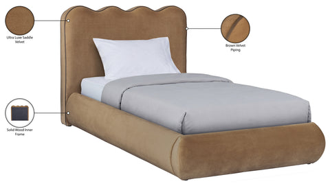 Indie Saddle Velvet Upholstered Twin Bed, 1 Piece (Style 2)