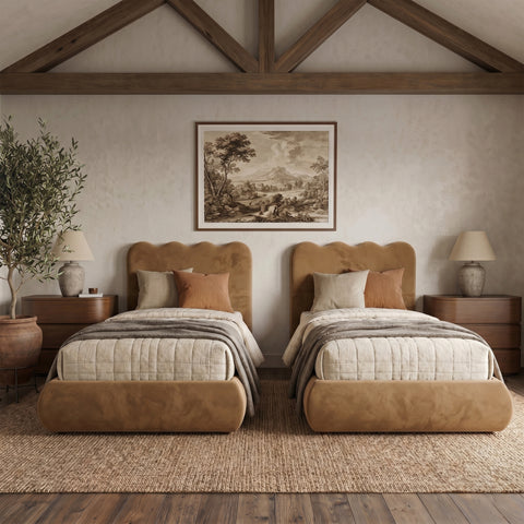 Indie Saddle Velvet Upholstered Twin Bed, 1 Piece (Style 2)