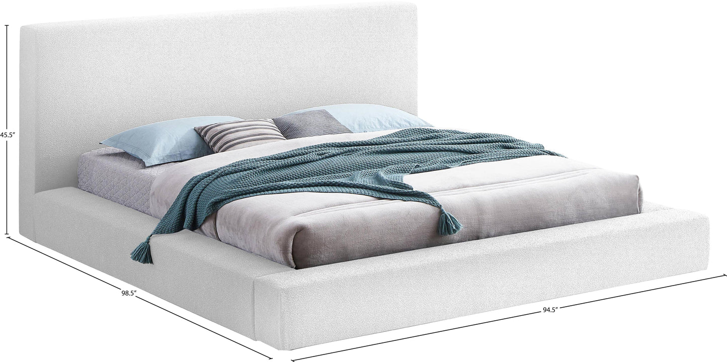 nube white boucle fabric king bed k