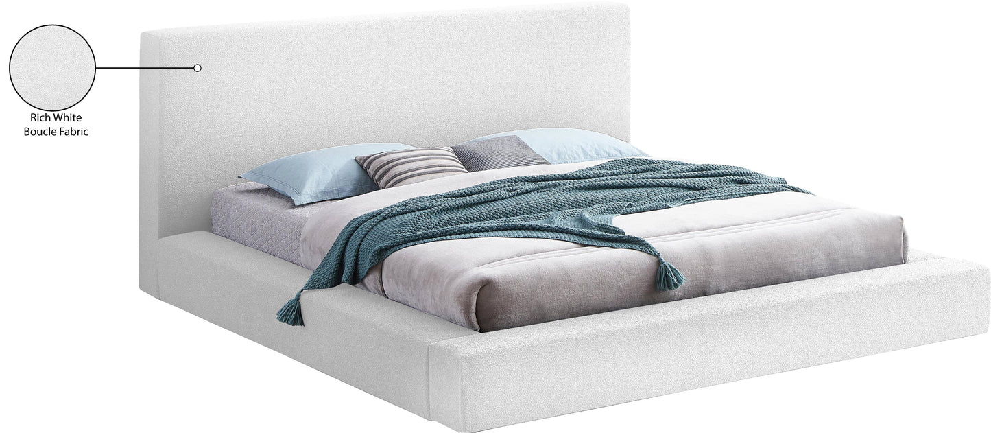 nube white boucle fabric king bed k