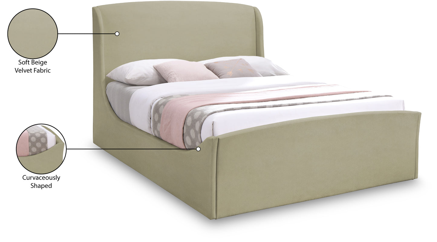 aurora beige velvet queen bed (3 boxes) q