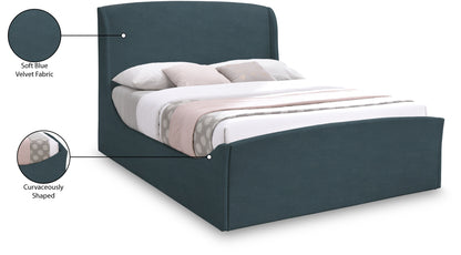 Aurora Blue Velvet Queen Bed (3 Boxes) Q