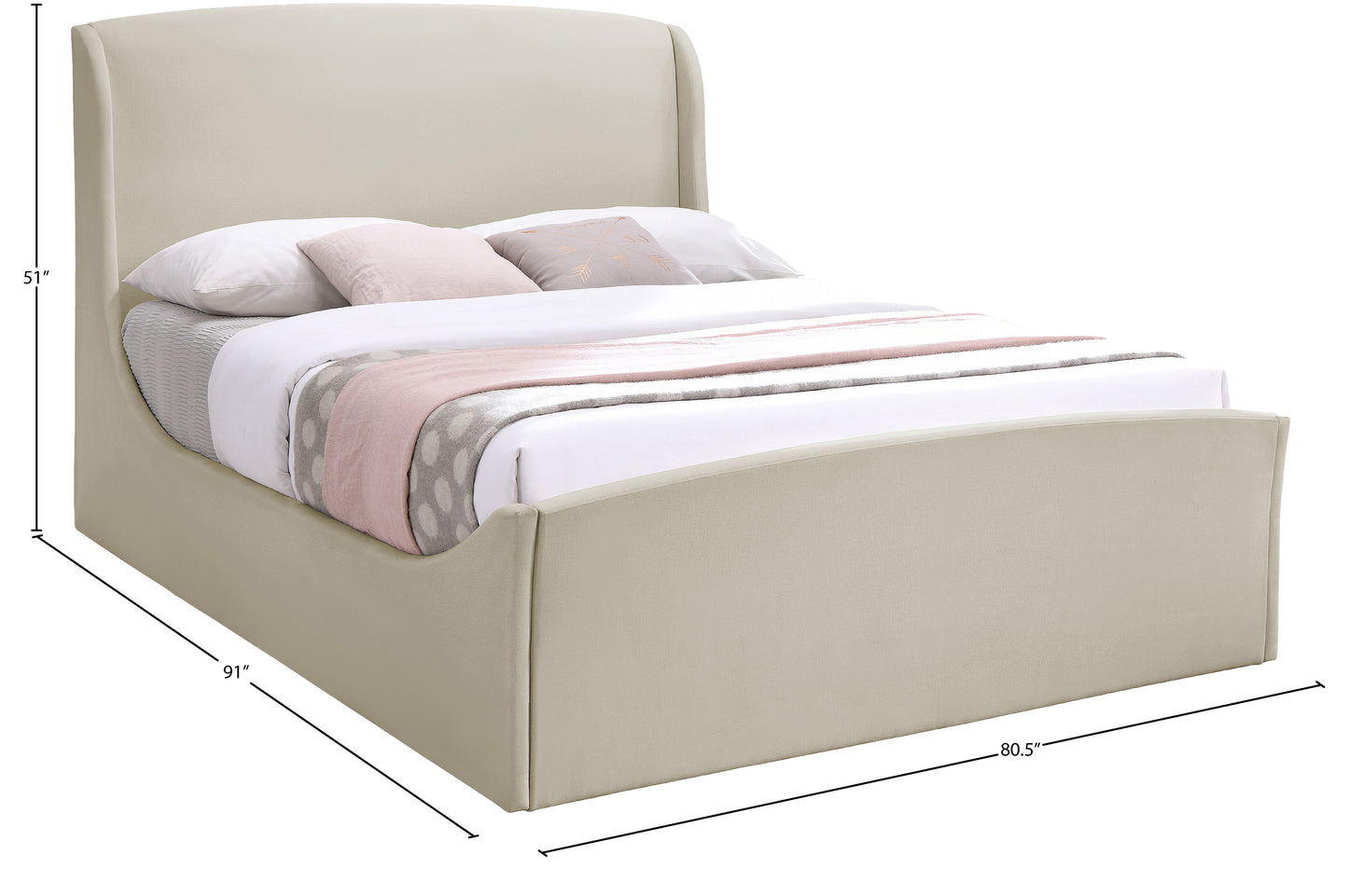 aurora cream velvet king bed (3 boxes) k