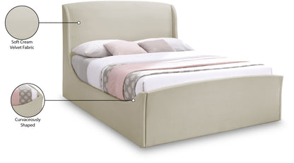 Aurora Cream Velvet Queen Bed (3 Boxes) Q