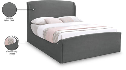 Aurora Grey Velvet Queen Bed (3 Boxes) Q
