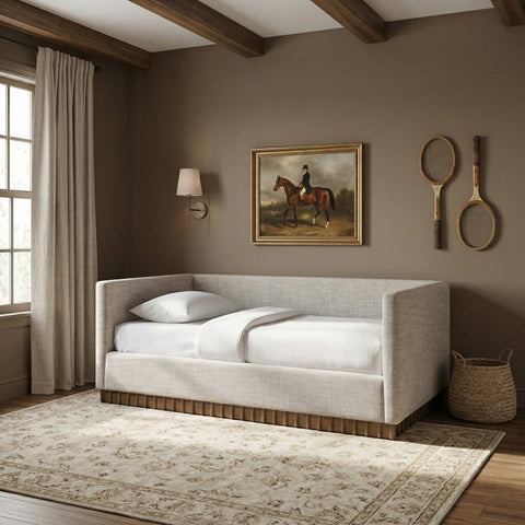 Selene Beige Linen Textured Fabric Upholstered Twin Daybed, 1 Piece