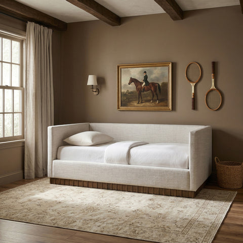 Selene Cream Linen Textured Fabric Upholstered Twin Daybed, 1 Piece