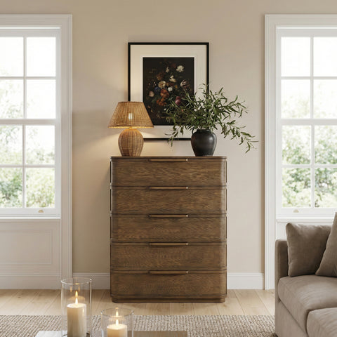 Florence Brown Oak Veneer And Solid Wood Chest, 1 Piece