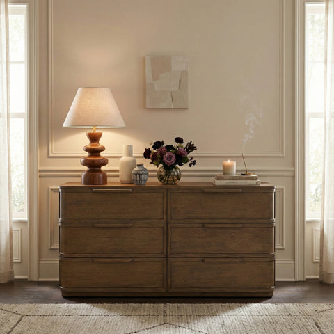 Florence Brown Oak Veneer And Solid Wood Dresser, 1 Piece