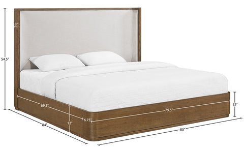 Florence Brown / Cream Solid Wood And Linen Textured Fabric King Bed, 1 Piece