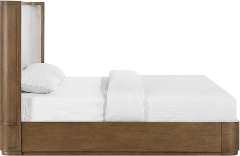Florence Brown / Cream Solid Wood And Linen Textured Fabric King Bed, 1 Piece
