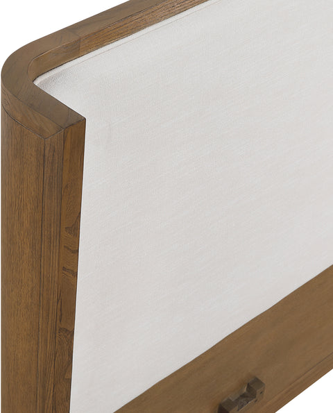 Florence Brown / Cream Solid Wood And Linen Textured Fabric King Bed, 1 Piece