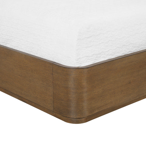 Florence Brown / Cream Solid Wood And Linen Textured Fabric Queen Bed, 1 Piece