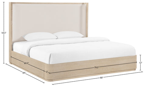 Florence Natural / Cream Solid Wood And Linen Textured Fabric King Bed, 1 Piece