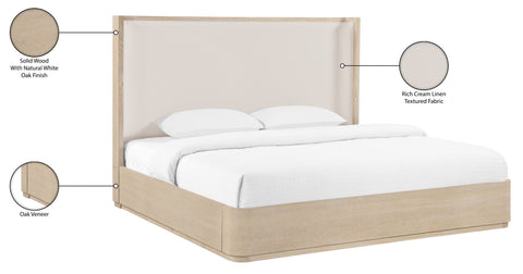 Florence Natural / Cream Solid Wood And Linen Textured Fabric King Bed, 1 Piece