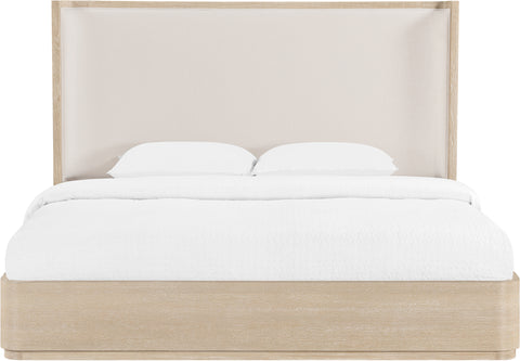 Florence Natural / Cream Solid Wood And Linen Textured Fabric King Bed, 1 Piece