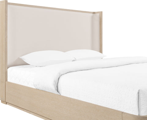 Florence Natural / Cream Solid Wood And Linen Textured Fabric King Bed, 1 Piece