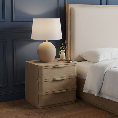 Florence 26" Natural Oak Veneer And Solid Wood Nightstand, 1 Piece