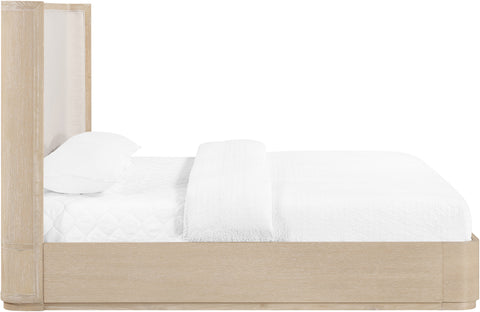 Florence Natural / Cream Solid Wood And Linen Textured Fabric Queen Bed, 1 Piece