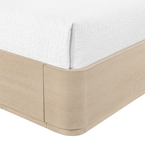 Florence Natural / Cream Solid Wood And Linen Textured Fabric Queen Bed, 1 Piece