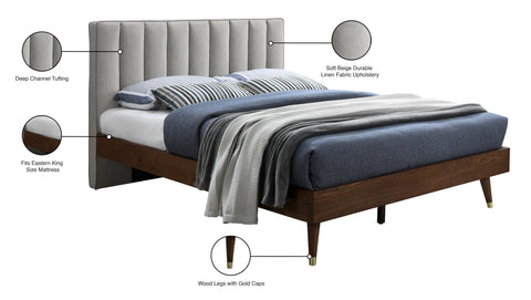 Noelle Beige Linen Textured Fabric Upholstered King Bed, 1 Piece (Style 2)