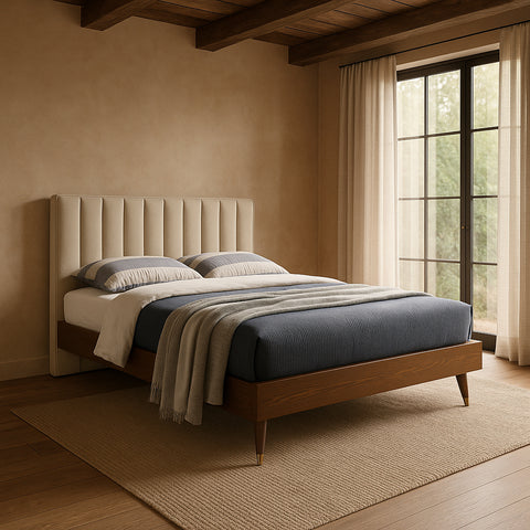 Noelle Beige Linen Textured Fabric Upholstered King Bed, 1 Piece (Style 2)
