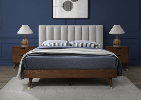 Noelle Beige Linen Textured Fabric Upholstered King Bed, 1 Piece (Style 2)