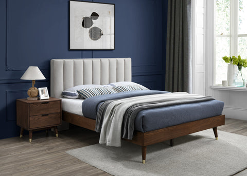 Noelle Beige Linen Textured Fabric Upholstered King Bed, 1 Piece (Style 2)