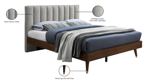 Noelle Beige Linen Textured Fabric Upholstered Queen Bed, 1 Piece (Style 2)