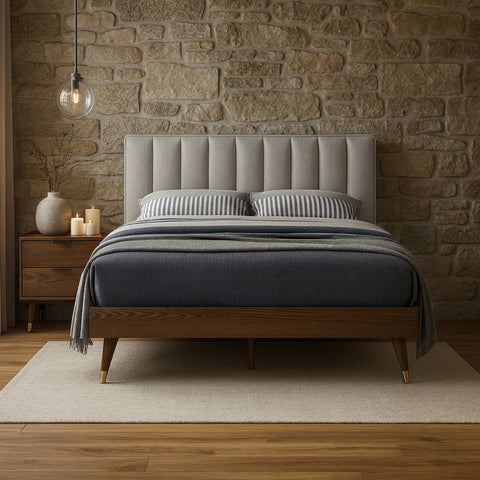Noelle Beige Linen Textured Fabric Upholstered Queen Bed, 1 Piece (Style 2)