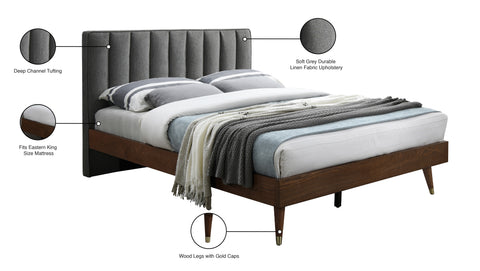 Noelle Grey Linen Textured Fabric Upholstered King Bed, 1 Piece (Style 2) (Style 2)