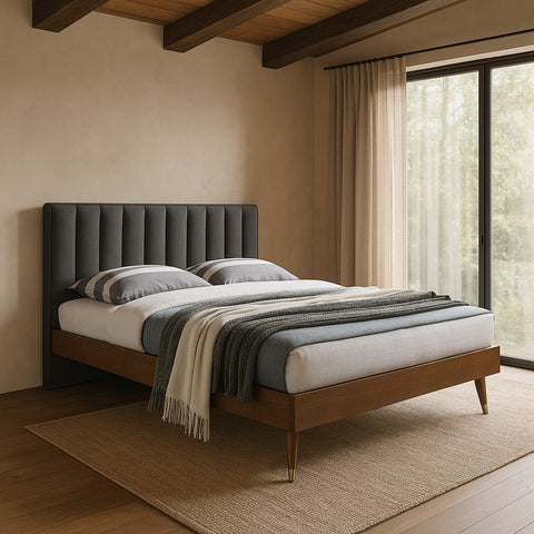 Noelle Grey Linen Textured Fabric Upholstered King Bed, 1 Piece (Style 2) (Style 2)